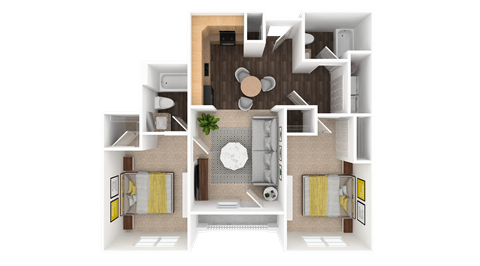 2 Bed | 2 Bath | 1070 Sq. Ft Connection Floor Plan at HUB of New Albany, New Albany, 47150